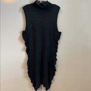 Calvin Klein Sweater Dress Turtleneck Ruched Ruffle Heather Gray Size Large